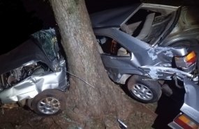 Casal fica gravemente ferido após carro colidir contra árvore no Oeste