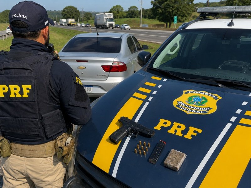Motorista é preso com pistola e drogas durante abordagem na BR-282