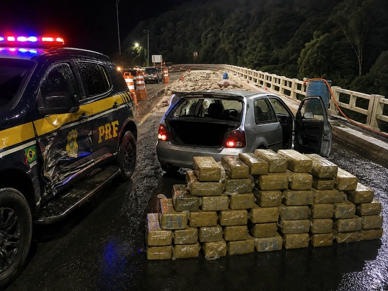PRF apreende 200 kg de maconha após perseguição e batida em viatura na BR-282 