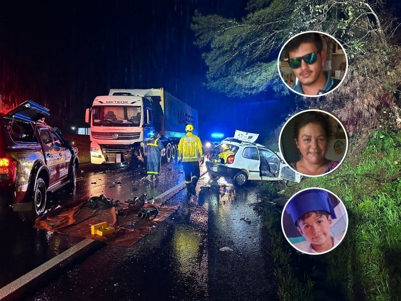 Colisão frontal entre carro e caminhão deixa três mortos e três feridos na região