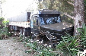 Carreta atinge árvores após perder freio na BR-282, Joaçaba