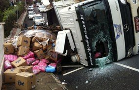 Caminhão com placas de Ibicaré tomba em Concórdia