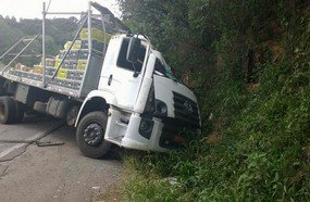 Motorista joga caminhão em barranco após ficar sem freio