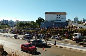 Multidão tenta saquear frangos de carreta tombada na SC-282