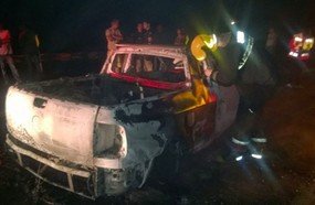 Veículo pega fogo após colidir em lateral de ponte na BR-282