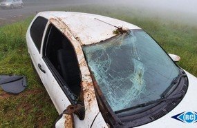 Motorista capota veículo na SC-150, em Lacerdópolis