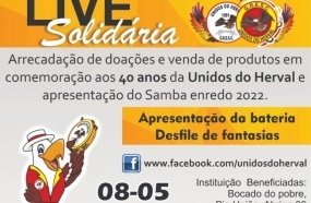 Unidos do Herval fará live solidária neste sábado 