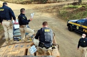 PRF apreende 125 mil maços de cigarros em caminhão na BR-282