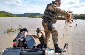 PM Ambiental apreende redes ao flagrar pesca predatória 