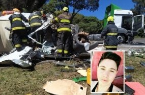 Jovem morre em colisão entre van e caminhão na BR-282