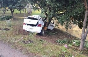 Quatro jovens ficam feridos após colisão de carro em árvore 