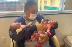 Mulher dá à luz a trigêmeos 10 meses após ser mãe de gêmeos em SC