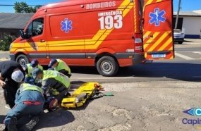 Motociclista fica ferido após colisão contra picape 
