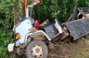 Duas pessoas morrem após caminhão colidir contra árvore na BR-282