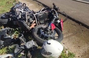 Motociclista é socorrido com suspeita de fratura após sofrer queda na BR-282