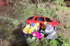 Colisão entre veículos deixa mulher ferida na BR-282