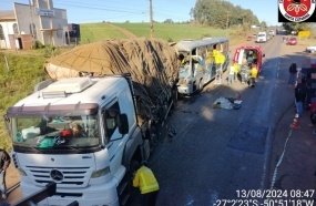 Colisão entre ônibus e caminhão deixa vários feridos na SC-355