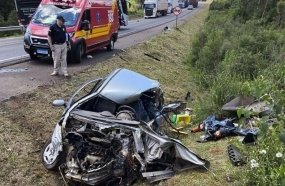 Colisão frontal entre carro e caminhão mata idoso na BR-282
