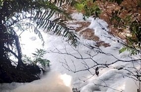 Empresa é notificada após poluição causar camada de espuma branca em rio