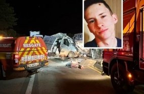 Motorista morre e três ficam feridos após colisão entre van e ônibus na BR-470