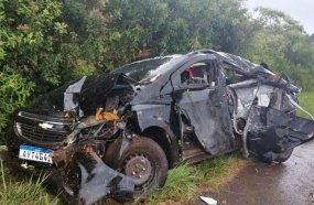 Quatro jovens ficam feridos após carro colidir em árvore na BR-282
