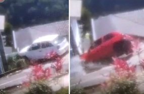 Câmeras flagraram os dois acidentes provocados pelo mesmo motorista no mesmo local