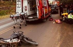 Cimento na pista provoca queda de motociclista na SC-135