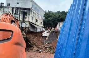 Defesa Civil interdita prédio e residências após deslizamento em Joaçaba