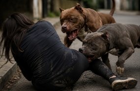 Mulher fica ferida após ser atacada por pitbulls soltos na rua