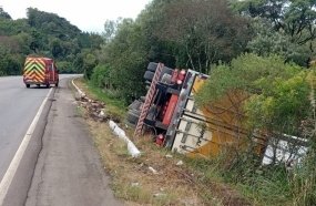 Caminhoneiro joga carreta para fora da pista para evitar colisão na BR-153