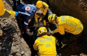 Trabalhador é resgatado em estado grave após ficar soterrado em obra