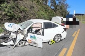 Paciente de Seara morre após colisão frontal envolvendo veículo da saúde na BR-470