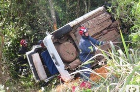 Veículo despenca em barranco e arremessa motorista