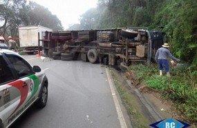 Caminhão carregado com frangos tomba em Lacerdópolis