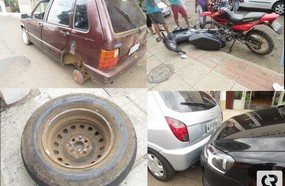 Fiat Uno perde a roda e atinge veículos estacionados em Herval