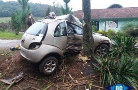 Mulher fica gravemente ferida ao atingir árvore na SC-150